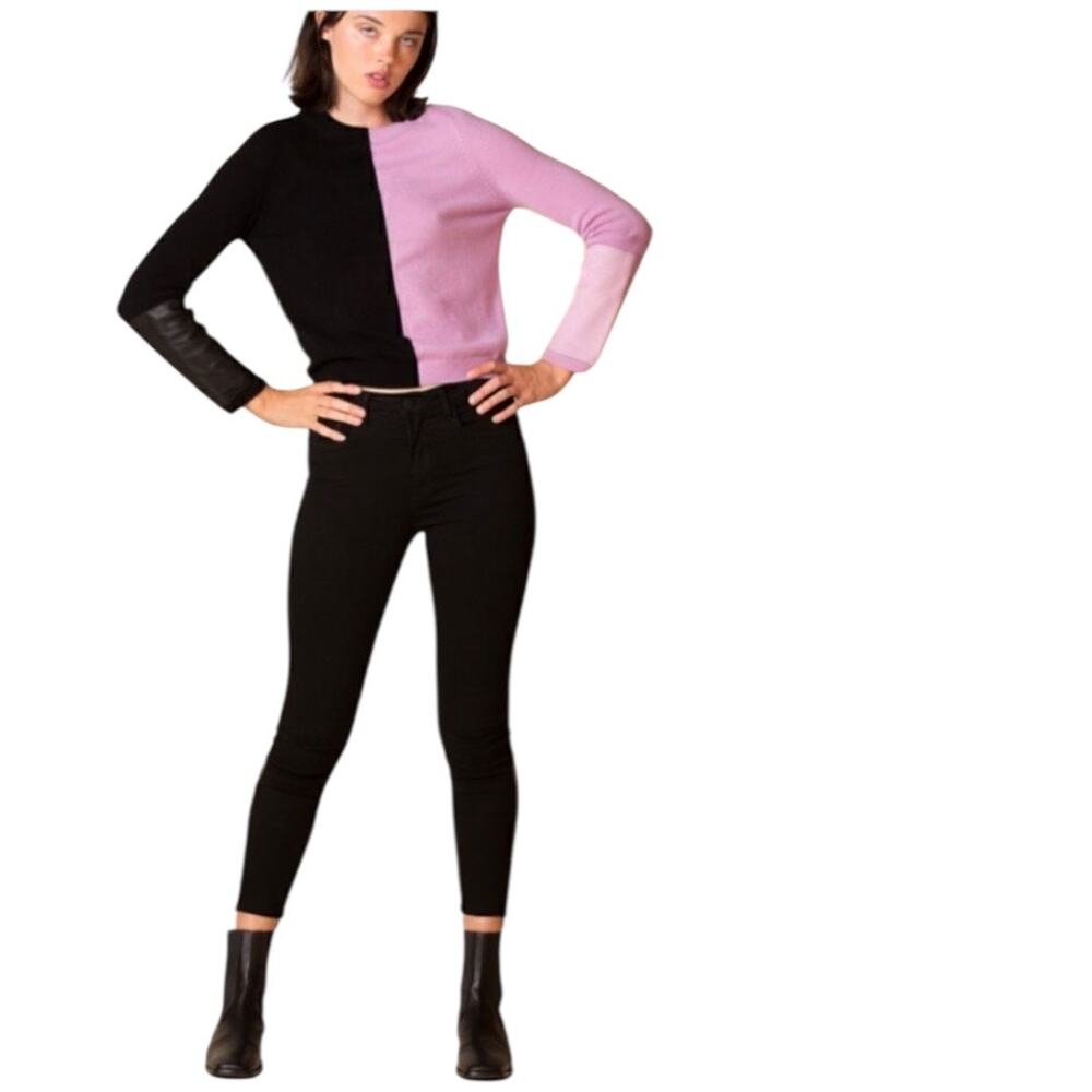 L’AGENCE Sabine Skinny High Waisted Coated Cropped Jeans Noir Ankle Zipper 28